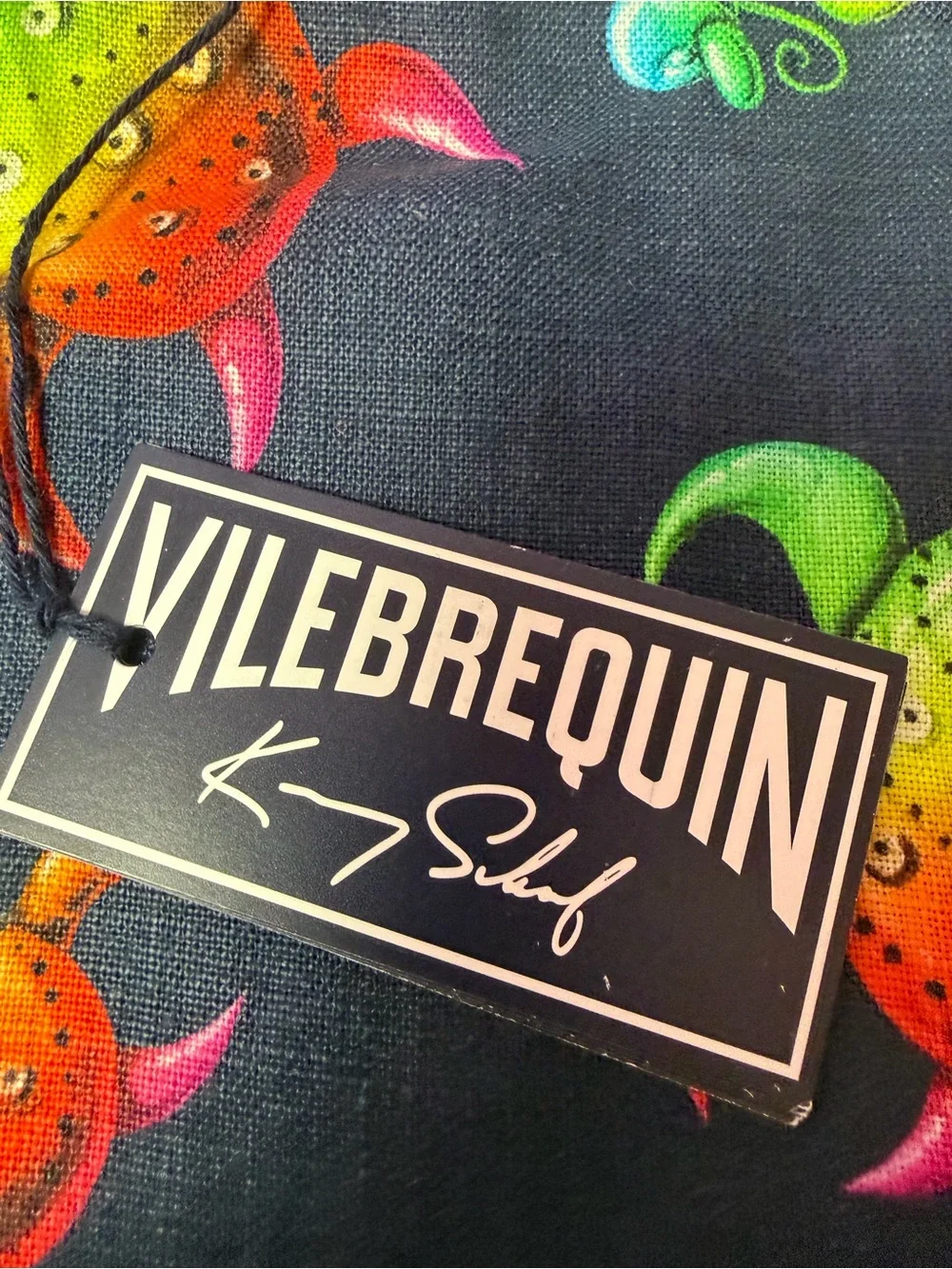 Vilebrequin Black Tote Bag with Neon Turtle Print
